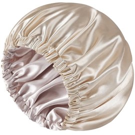 Doitory Silk Bonnet for Sleeping Women & Men, Double Layer Satin Bonnet, Soft Satin Lined Hair Bonnets Sleep Shower Cap for Natural & Curly Hair(Champagne)