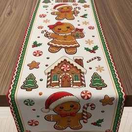 Christmas Decorations - Gingerbread House Candy Cane Xmas Table Runner