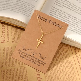 Lcherry Cross Necklace for Women - Gold Plated December Birth Flower Necklaces Faith Pendant Religious Birthday Gifts for Women 12 Month