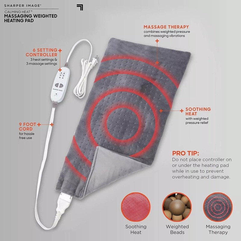 Sharper Image Weighted Heating Pad 9 Massaging Calming Heat Vibration