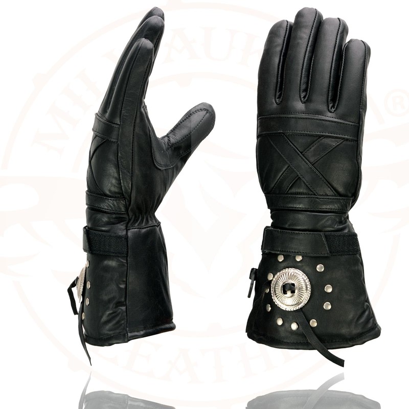 Milwaukee Leather SH231 Men's Black Leather Warm Gauntlet Motorcycle Cold