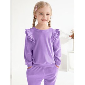ESHOO Girls Clothes Kids Velvet Tracksuit Little Girls Outfits Ruffle Long Sleeve Sweatshirt Sweatpant Kids Leggings Set for 2-10 Years