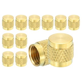 sourcing map 1/4" SAE Brass Flare Caps, 12Pcs Solid Brass Valve Caps, Refrigeration Valve Cap Flat with Rubber Seal for HVAC AC System, Air Conditioning Industry Tubing