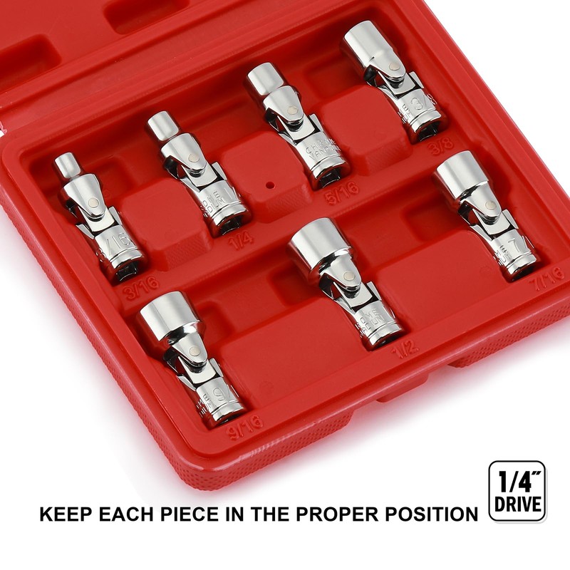 EMENTOL 7PCS 1/4" Drive Universal Joint Socket Set, 6 Point,
