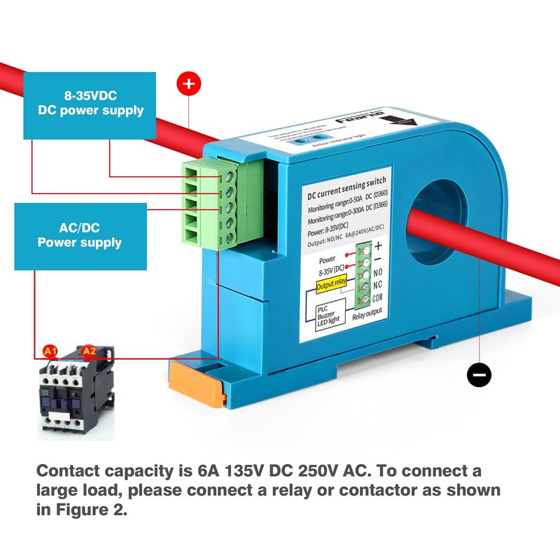 DC Current Sensing Switch, D360 0-50A DIN Rail DC Current