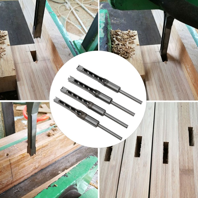4Pcs Square Hole Drill Bits Woodworking Bearing Steel Wood Drilling