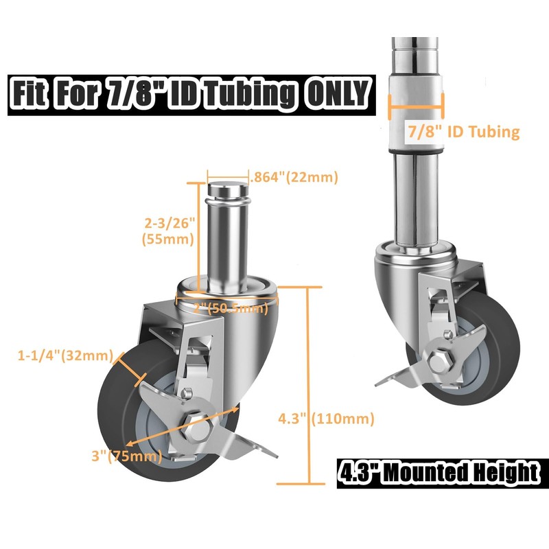 RILIDRI 3-Inch Caster for Wire Shelving Racks, Heavy Duty Scaffolding