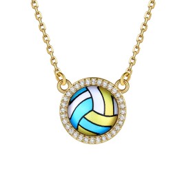 Bestyle Gold CZ Volleyball Pendant Necklace for Women, Volleyball Mom Necklace with 16"+2" 18K Gold Plated Rolo Chain, Strong Clasp, Gold Necklace for Women No Tarnish