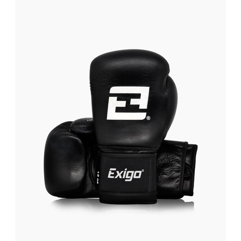 Exigo Contender Leather Sparring Boxing Gloves (Black, 16oz)