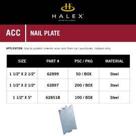Halex –Accessories Nail Plate Bulk – 1 1/2" X 2 1/2" – Silver - 200 per Pack
