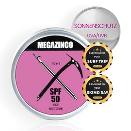 MEGAZINCO Fuchsia SPF50 Mineral and 100% NATURAL Sun Cream Paste with High Protection for Surfers, Sailors, Mountaineers, Skiers, Snowboarders, Triathletes, Swimmers. SURF SUNCREAM 40ml