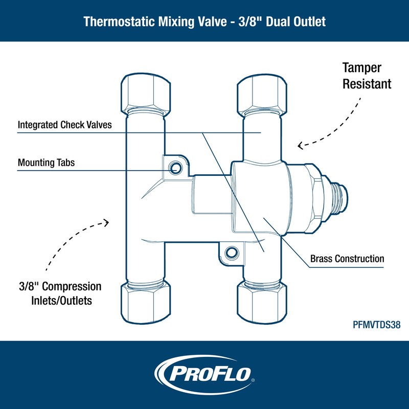 PROFLO PFMVTD38 3/8" Thermostatic Mixing Valve - Two Outlets -