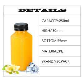 YBCPACK YBCPACK 16 Pack 8oz/250ml Plastic Juice Bottles with Tamper Seal Lids,Empty Reusable Bottles for Mini Fridge, Ideal for Smoothie,Juice,and Other Beverages