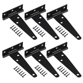 Pack of 6 T-Hinges Heavy Duty with Mounting Screw, Door Hinge, T-shaped Hinges for Garden Doors, Shed Door, Barn Gates (Black)