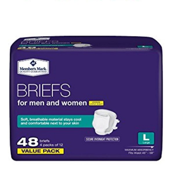 Member's Mark Size Large 4-Packs of 12 (48 Total) Briefs For Men & Women