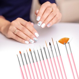 KQDRAVINE 15-Piece Brush for Gel Nails, Nail Brush, Nail Art Brush Set, Gel Brush for Nails, Pink Nail Brush, Suitable for DIY Nail Salons and Nail Art Brush Sets for Home