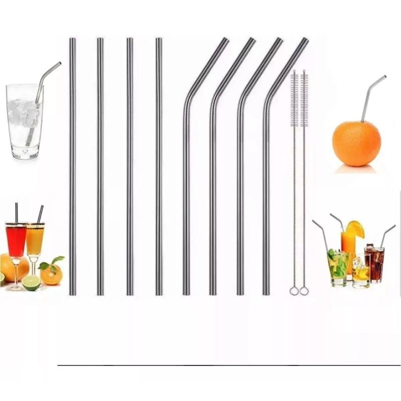 Veraly Popotes Acero Inox Set 8 Pz Ecológicos Ideal Vaso