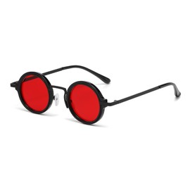 LJCZKA Retro Runde Sonnenbrille für Herren Damen Vintage Kleine Rund Sonnenbrille Klassischer Kreis Metall Rahmen Punk Mode Brille mit UV400 Schutz (Schwarz Rot)