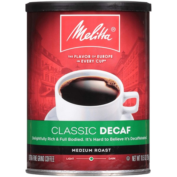 Melitta Classic Decaf Coffee, Medium Roast, Extra Fine Grind, 10.5 Ounce Can (Pack of 6)