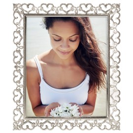 Malden International Designs Enchanted Hearts Pierced Silver with Jewels Picture Frame, 8x10, Silver
