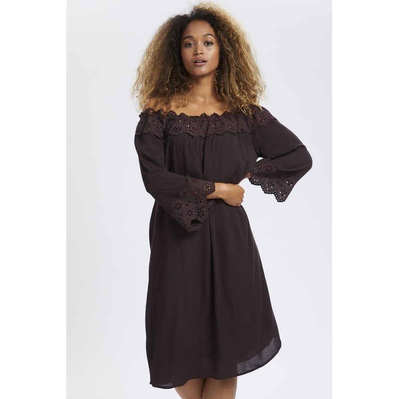 Cream & Co. Women's Cream Shoulder Dress Embroidery Knee-Length Casual,