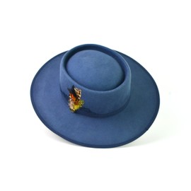 T's Luxury Fedora Wide Brim Hat Smoke Blue