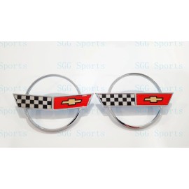 AUTO 2PC 1984-1996 C4 Corvette Chrome Red Front Nose Hood Rear Lid Cross Flags Emblem