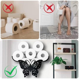 Butterfly Black Toilet Tissue Holder,Animal Paper Holders,Decorative Metal Paper Holder,Funny Toilet Paper Storage for Bathrooms,Wall Metal Toilet Paper Organizer Hold Extra 8 Rolls