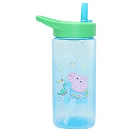 George Pig Water Bottle with Straw 420ml, 16cm Plastic Water Bottle Square BPA Free Straw Sipper for Kids 6+ Months
