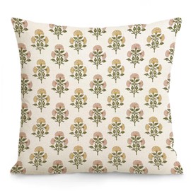 AOFANGGO Sage Green Pink Yellow Floral Pillow Cover 18x18 Block Print Decorative Spring Flowers Seasonal Accent Throw Pillow Cushion Cases Grandmillenial Modern Farmhouse