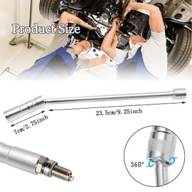 BEANPRECOY 16mm Spark Plug Socket, Swivel Magnetic Spark Plug Socket, 3/8" Drive x 12" Extended Thin Wall Spark Plug Socket, 360° Degree Swivel, 12-Point Thin Wall Socket, for Most Vehicles