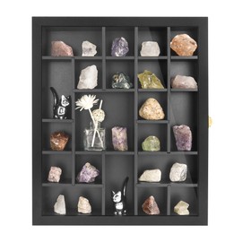 FramePro Adjustable Rock Display Case, Rock Collection Box for Onyx Opal Crystal Storage , Gem Holder with Real Glass Lid, Black