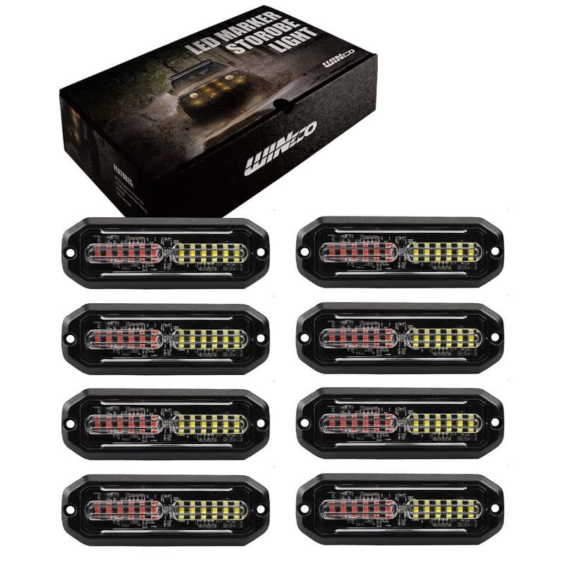 WINECO 8pcs Ultra Slim White 12-LED Surface Mount Grille Flash