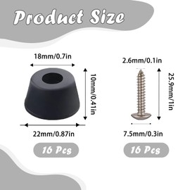 16 Pcs Rubber Feet Non Slip Rubber Feet for Furniture Floor Rubber Furniture Feet with Stainless Steel Screws Garden Furniture Feet for Furniture Leg Pads (D22x13xH10mm)