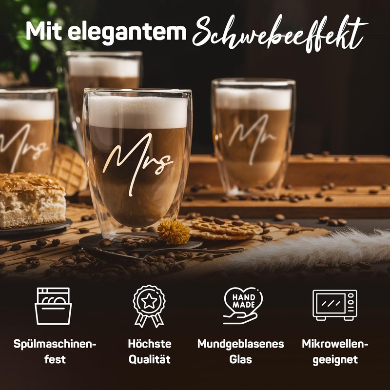 ElbFuchs Double-Walled Latte Macchiato Glasses Mr & Mrs 2 x