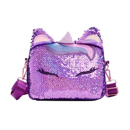 VALICLUD Women Girls Unicorn Sequin Bag Glitter Crossbody Purse Shoulder Bag for Children Little Girls, purple