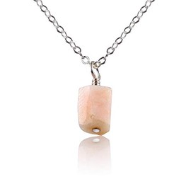Pink Peruvian Opal Raw Crystal Pendant Choker in Stainless Steel
