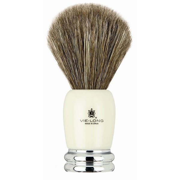 Vie-Long Shave Brush, Brown Horse Hair Acrylic & Metal, Ivory & Silver VL-14030