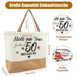 Ysound 30/40/50/60/70/80th Birthday Gift Women Jute Bag - Jute Shopping Bag Ladies Gifts for Wife Mum Grandma Women Birthday, 50