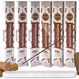 Sandalwood Incense Sticks - Incienso de Sándalo - Total 120 Insence-Sticks - 6 Packs of 20 Insense - Inciensos - Inscents - Natural Non Toxic Ingredients - Incents - Incence - Inscense - Insents