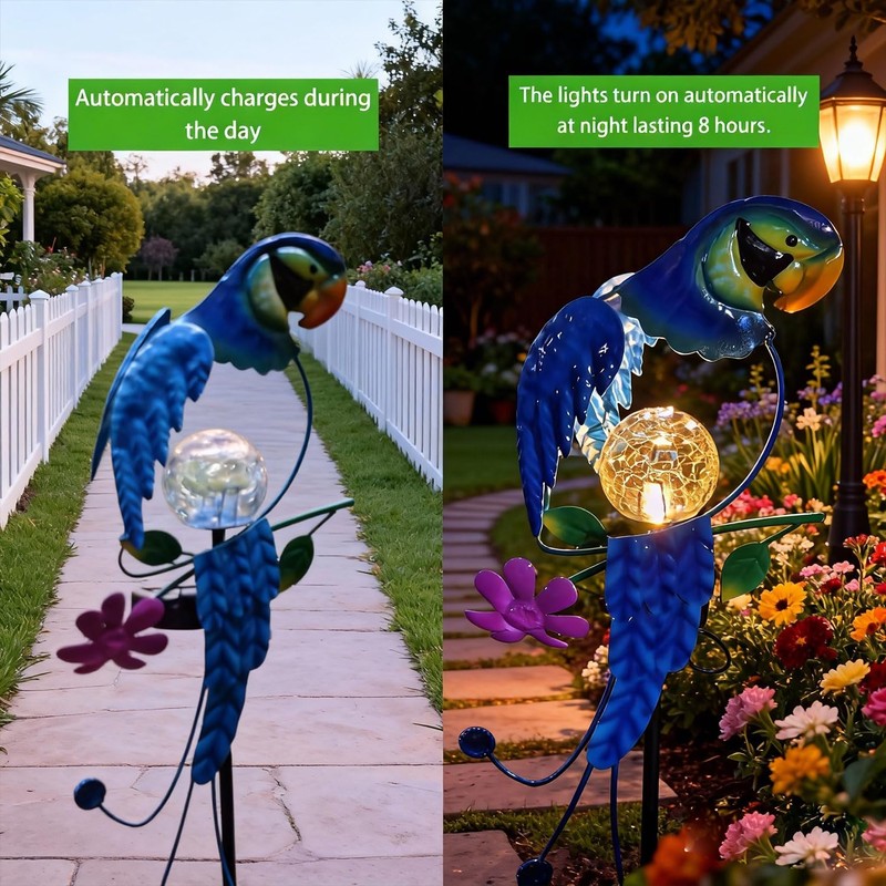 StarryMine Solar Powered Parrot Garden Stake Light, Warm White LED