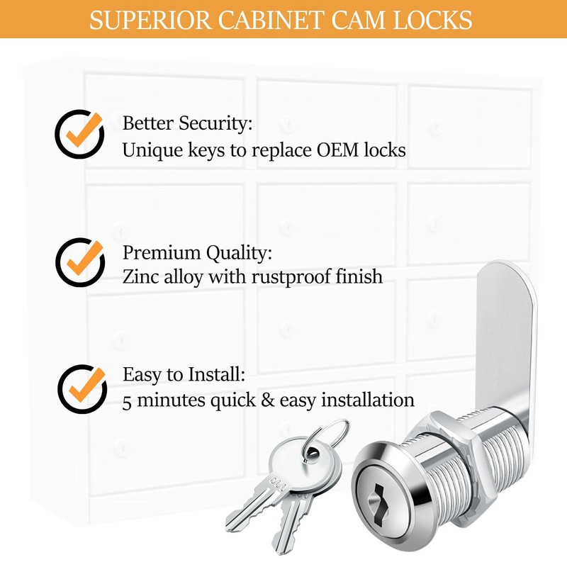 Premium Cabinet Cam Locks Keyed Alike 12 Pack, 1-1/8" Cabinet