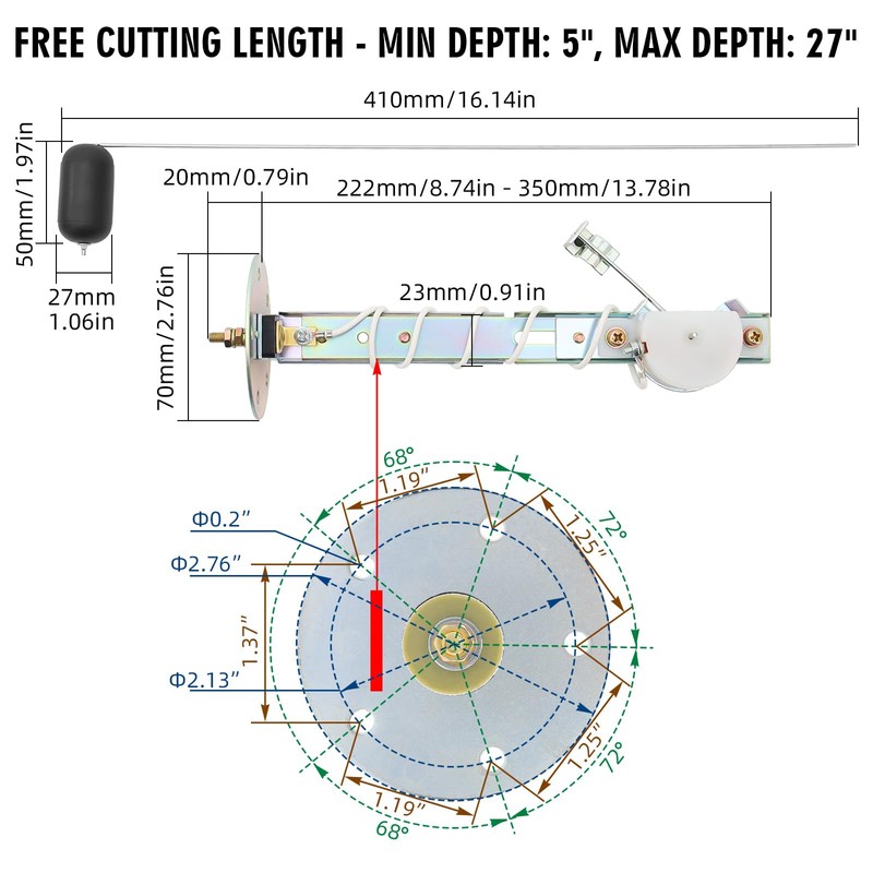 Marine Fuel Sending Unit with Float - 0-90 Ohms, Boat
