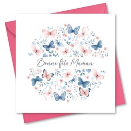 Absolutely Yours Carte de fête des Mères pour maman. Motif papillon rose and blue. Carte with enveloppe assortie (150 x 150 mm, pliée).
