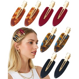 Mesovor 8 PCS No Bend Creaseless Hair Clips for Women, No Crease Non Slip Mini Flat Acrylic Hairclips for Hair Styling, Bangs, Makeup Application and Face Wash (Black, Red, Marble)