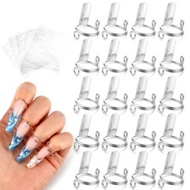 20 Pcs Wudu Nail Rings Set With 120 Adhesive Tabs(Silver)