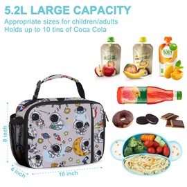 esouler Lunch Box Kids Insulated Lunch Bag for Boys & Girls Durable Children Lunchbox for School with Water Bottle Holder-Astronaut