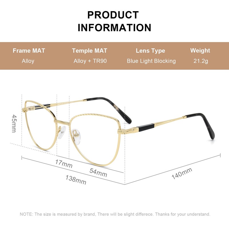 RB. Pilot Retro Cateye Reading Glasses for Women Blue Light