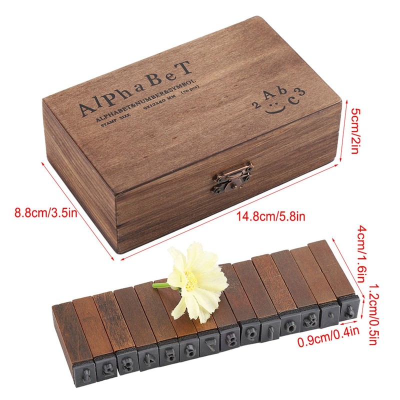 70PCS Vintage Wood Alphabet Rubber Stamps Set in Reusable Wooden