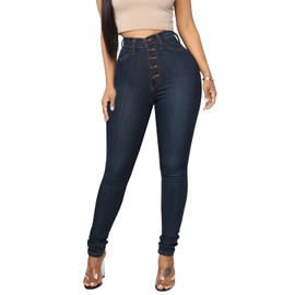 KUNMI Womens Curvy High Waist Stretch Butt Lifting Skinny Colombian Jeans Dark Wash